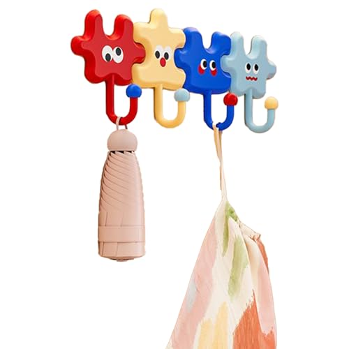 Generisch Schlüsselhalter Wandmontage - Klebstange | 4pcs Cartoon Puzzle Halter | Wandpunsch freier klebriger Organizer | Mehrzweckhaken für Handtuchmantel Küchenbad von Generisch