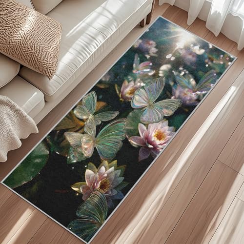 Generisch Schmetterling Küchenteppich, Lotus Verträumt Ästhetik Teppich Läufer 60x180 cm, Lang Teppiche Für Schlafzimmer Korridor Esszimmer rutschfest Waschbar Kurzflor Teppich Generisch Schmetterling Küchenteppich, Lotus Verträumt Ästhetik Teppich Läufer 60x180 cm, Lang Teppiche Für Schlafzimmer Korridor Esszimmer rutschfest Waschbar Kurzflor Teppich von Generisch