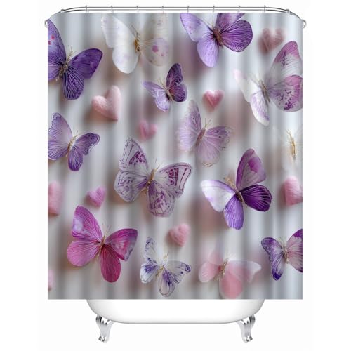 Generisch Schmetterlinge Duschvorhänge Bad Waschbar 3D Druck Badvorhang Polyester-Stoff Wasserdicht Duschvorhang Für Badewanne Mit 12 Kunststoffhaken Duschvorhang 200X200Cm von Generisch