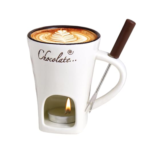 Generisch Schokofondue Tasse - Keramik Schokoladenfondue Tasse | Keramik Schokoladen Fondue Kaffeetasse Mit Gabeln | Mehrzweck Chocolate Fondue Set zum Schmelzen von Käse und Süßigkeiten von Generisch