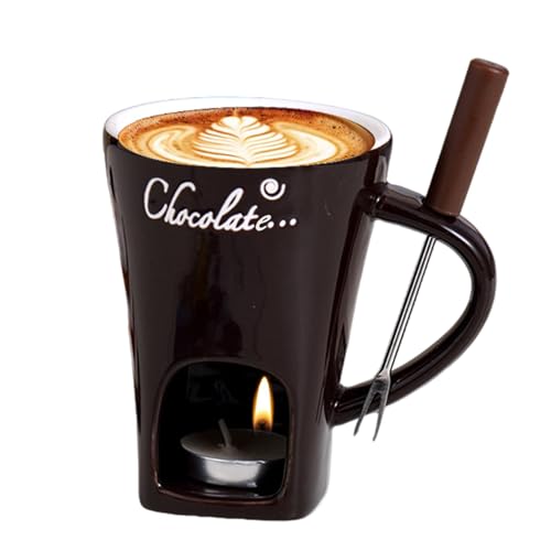 Generisch Schokofondue Tasse - Keramik Schokoladenfondue Tasse | Keramik Schokoladen Fondue Kaffeetasse Mit Gabeln | Mehrzweck Chocolate Fondue Set zum Schmelzen von Käse und Süßigkeiten von Generisch