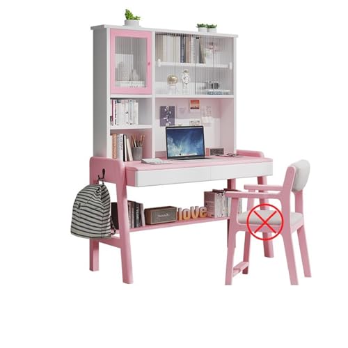 Generisch Schreibtisch,Massivholz-Schreibtisch mit Bücherregal, Schlafzimmer-Büromöbel (Farbe: Walnuss + Stuhl A, Größe: 100 x 60 x 188 cm) von Generisch