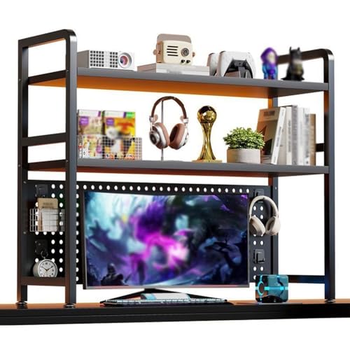 Generisch Schreibtisch-Bücherregal Mit Stecktafel, Mehrzweck Computer Desktop Regal, 2-stufige Organizer Tischregal Für Zuhause Office Wohnheim(Black,115x20x98cm) von Generisch