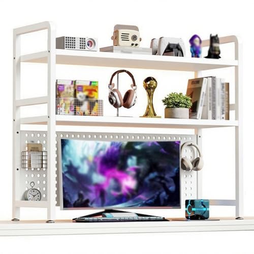 Generisch Schreibtisch-Bücherregal Mit Stecktafel, Mehrzweck Computer Desktop Regal, 2-stufige Organizer Tischregal Für Zuhause Office Wohnheim(White,55x20x98cm) von Generisch