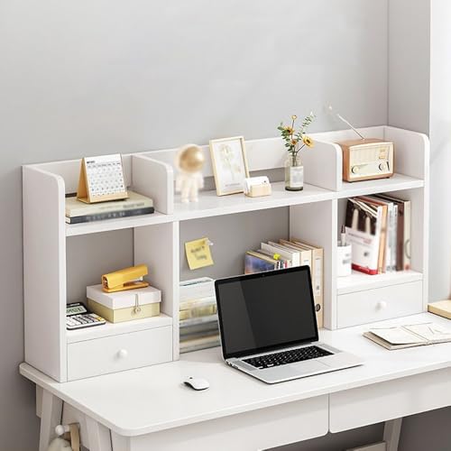 Generisch Schreibtisch-Organizer Aus Holz, 3-stöckiges Tischregal Mit Schubladen, Mehrzweck Computer Bücherregal Speicherregal, Büro Aktenhalter(White,80x16x52cm) von Generisch