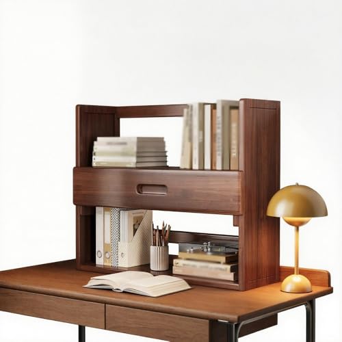 Generisch Schreibtisch-Organizer-Regal, 2-stufiges Holz-Bücherregal, Tischregal mit Schubladen, Büro-Aufbewahrungsregal Multifunktionales(Brown,19.7in/50cm) von Generisch