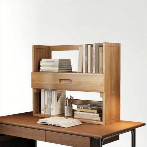 Generisch Schreibtisch-Organizer-Regal, 2-stufiges Holz-Bücherregal, Tischregal mit Schubladen, Büro-Aufbewahrungsregal Multifunktionales(Natural,19.7in/50cm) von Generisch