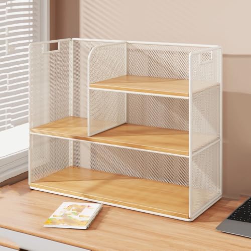 Generisch Schreibtischregale Bücherregal Offenes Bücherregal, 3-stufiger Schreibtischregal Organizer Mit Griff, Desk Shelf Aufbewahrungsregal Mit Gitterfach(30x16x39cm/11.8x6.3x15.3in) von Generisch