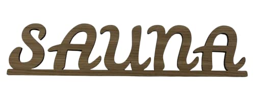 Generisch Schriftzug Sauna Eiche Schild Saunaschild Hinweisschild 39 cm MDF Lasercut von Generisch