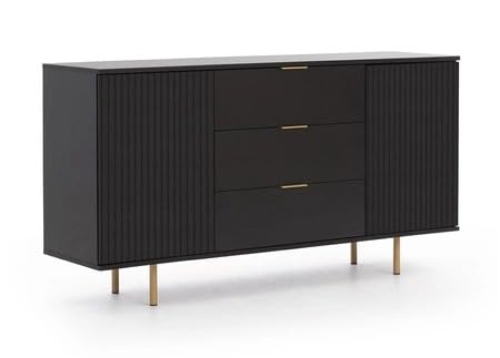 Generisch Schubladenkommode 150 cm schwarz – Elegante Kommode mit geriffelter Front und schwarzen Metallgriffen – modernes, Funktionelles Design – Sula – stilvolles Sideboard für Wohnzimmer oder Flur Generisch Schubladenkommode 150 cm schwarz – Elegante Kommode mit geriffelter Front und schwarzen Metallgriffen – modernes, Funktionelles Design – Sula – stilvolles Sideboard für Wohnzimmer oder Flur von Generisch
