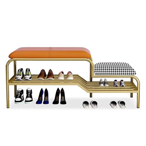 Generisch Schuhregalbank für den Eingangsbereich, 2-stufige Schuhaufbewahrungsbank aus Metall mit Kissen, für den Flur im Wohnzimmer, 80 cm/100 cm/120 cm, Orange/Grau Generisch Schuhregalbank für den Eingangsbereich, 2-stufige Schuhaufbewahrungsbank aus Metall mit Kissen, für den Flur im Wohnzimmer, 80 cm/100 cm/120 cm, Orange/Grau von Generisch