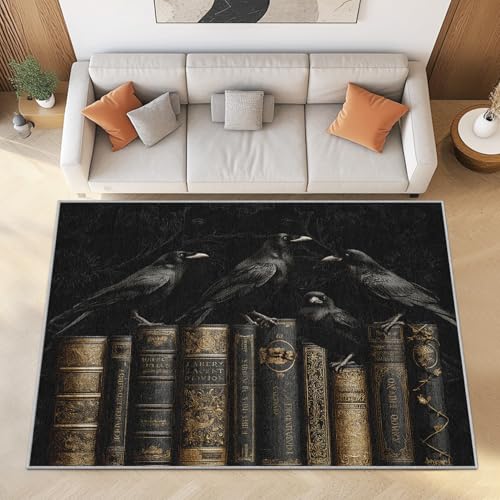Generisch Schwarz Krähe Rabe Teppich 140x200 cm – Vintage Bücher Weich Flanellteppich für Wohnzimmer & Schlafzimmer – Gotisch Stil Teppiche rutschfest Waschbar für Böden und Kinderzimmer Generisch Schwarz Krähe Rabe Teppich 140x200 cm – Vintage Bücher Weich Flanellteppich für Wohnzimmer & Schlafzimmer – Gotisch Stil Teppiche rutschfest Waschbar für Böden und Kinderzimmer von Generisch