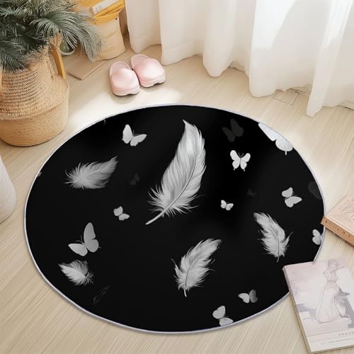 Generisch Schwarz Runder Teppich Wohnzimmer 120 cm rutschfest Teppiche Waschbar Teppiche Kurzflor Weich Runder Teppich Feder Schmetterling for Wohnzimmer Schlafzimmer Studie Heimbüro Generisch Schwarz Runder Teppich Wohnzimmer 120 cm rutschfest Teppiche Waschbar Teppiche Kurzflor Weich Runder Teppich Feder Schmetterling for Wohnzimmer Schlafzimmer Studie Heimbüro von Generisch