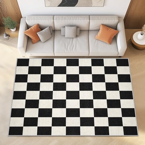 Generisch Schwarz Weiß Kariert Kurzflor Teppich Wohnzimmer 240x300 cm Buffalo Plaid Teppiche Waschbar Weich - Schachbrett Carpet Groß für Schlafzimmer und Esszimmer von Generisch