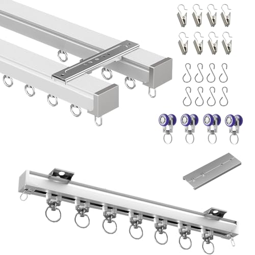 Generisch Schwere-Gardinenstange Vorhangschien 2 Läufig Deckenmontage/Wandmontage 50cm-500cm mit Clips und Hakens für Raumteiler Schlafzimmer(Weiß,70cm/2.3ft) von Generisch