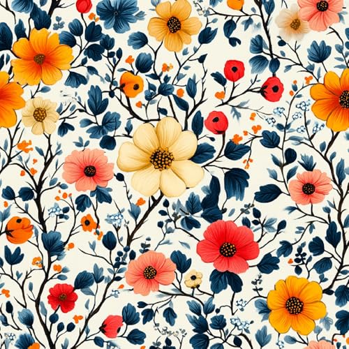 Generisch Selbstklebende Tapete 44x500 cm Klebefolie Möbel Blumen Bunt Dekorfolie Möbelfolie Malerei Kunst Mustertapete Wandtapete Wohnzimmer Schlafzimmer Wasserdicht Wallpaper Küche von Generisch