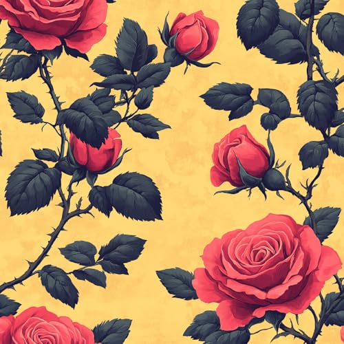 Generisch Selbstklebende Tapete 44x600 cm Klebefolie Möbel Rose Rot Dekorfolie Möbelfolie Bemalt Vintage Mustertapete Wandtapete Wohnzimmer Schlafzimmer Wasserdicht Wallpaper Küche von Generisch