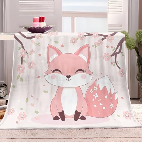Generisch Sherpa Fleecedecke Flauschige 130x150 cm Kuscheldecke für Kinder Rosa Cartoon-Fuchs Flauschig Wohndecke Wolldecke Sofa Couch Bett Decken Sofaüberwurf überwurf Decke von Generisch