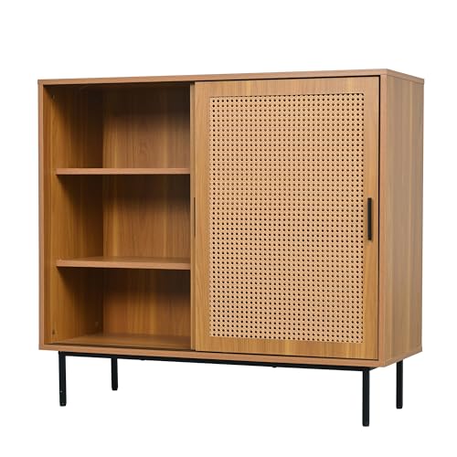 Generisch Sideboard Küchenschrank, Kommode Aufbewahrungsschrank mit 2 Schiebetüren und Verstellbare Ablage, Landhausstil Beistellschrank für Wohnzimmer, Esszimmer. Maße: B100/H90/T37 cm von Generisch