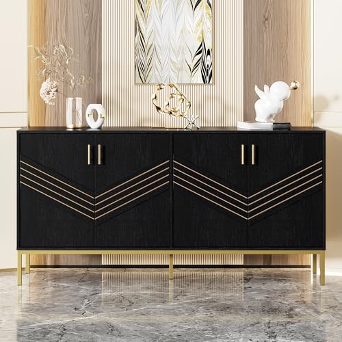 Generisch Sideboard mit 4 Tür,Wohnzimmerschrank,Küchenschrank.MDF Korpus und Metallbeinen,Höhenverstellbare Regale. Viel Stauraum.für Wohnzimmer, Esszimmer,Flur160×40×80.5cm,Schwarz Generisch Sideboard mit 4 Tür,Wohnzimmerschrank,Küchenschrank.MDF Korpus und Metallbeinen,Höhenverstellbare Regale. Viel Stauraum.für Wohnzimmer, Esszimmer,Flur160×40×80.5cm,Schwarz von Generisch