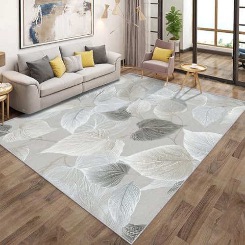 Generisch Silber Blätter Teppich Wohnzimmer 120x170, Kurzflor Teppich Schlafzimmer Blatt Pflanzen Botanisch Wohnzimmerteppich Groß, Weich Flanell - Antirutsch Carpet H-8 Generisch Silber Blätter Teppich Wohnzimmer 120x170, Kurzflor Teppich Schlafzimmer Blatt Pflanzen Botanisch Wohnzimmerteppich Groß, Weich Flanell - Antirutsch Carpet H-8 von Generisch