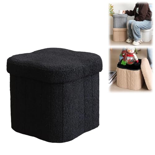 Generisch Sitzhocker mit Stauraum, Faltbarer Hocker aus Teddyfleece – Sitzwürfel mit Stauraum, Fußhocker & Polsterhocker für Wohnzimmer, Schlafzimmer, Eingangsbereich von Generisch