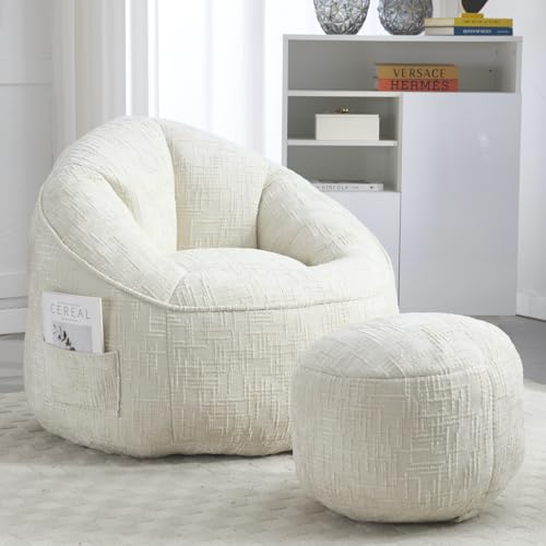 Generisch Sitzsack Sofa Stuhl Hochdruck Schaumstoff Sitzsack Stuhl Erwachsene Material mit gepolsterten Schaumstoffpolsterung komprimiert Sitzsack mit Fußstütze,88 * 89 * 76cm (beige) von Generisch