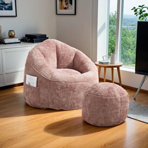 Generisch Sitzsack Sofa Stuhl Hochdruck Schaumstoff Sitzsack Stuhl Erwachsene Material mit gepolsterten Schaumstoffpolsterung komprimiert Sitzsack mit Fußstütze,88 * 89 * 76cm (pink) von Generisch