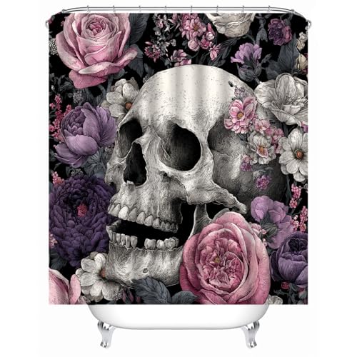 Generisch Skelettblumen Duschvorhänge Bad Waschbar 3D Druck Badvorhang Polyester-Stoff Wasserdicht Duschvorhang Für Badewanne Mit 12 Kunststoffhaken Duschvorhang 180X200Cm von Generisch