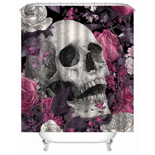 Generisch Skelettblumen Duschvorhänge Bad Waschbar 3D Druck Badvorhang Polyester-Stoff Wasserdicht Duschvorhang Für Badewanne Mit 12 Kunststoffhaken Duschvorhang 240X200Cm von Generisch