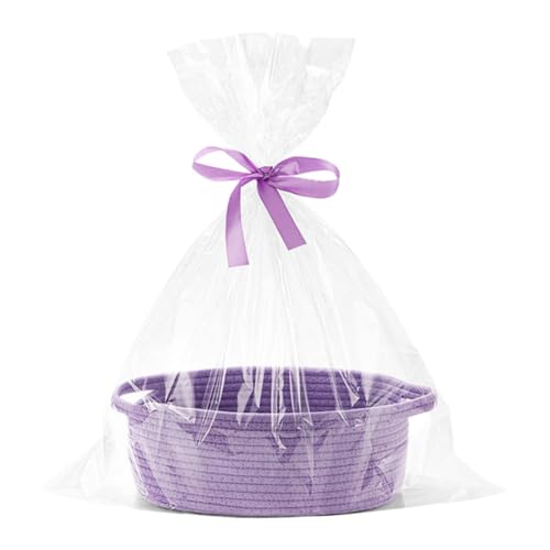 Generisch Small Basket with Bag and Ribbons 12"x 8" X 5" Cute Small Woven Basket Rope Shelf Toys Storage Basket with Handle Decorative Empty Basket Schuhbehälter Unter Dem Bett (Purple, A) von Generisch
