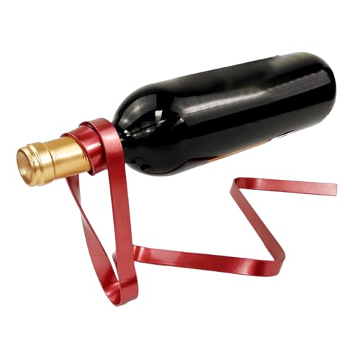 Generisch Small Wine Rack, Floating Wine Holder, Metal Ribbon Shape Whiskey Organizer, Compact Housewarming Gift, Modern Liquor Frame for Home, Counter or Bar Space von Generisch