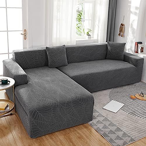 Generisch Sofa Überzug Sofabezug Sofaschoner 3 Sitzer, Sofa Bezug Couch Überwurf Stretch Sofa Cover 3 Sitzer Universal Couch Überzug Ecksofa L Form Couchbezug (Dunkelgrau) von Generisch