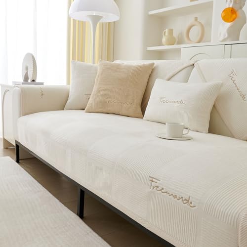 Generisch Sofabezug Sofa Überzug Couch Überzug Couch Überwurf Couchbezug U Form Sofa Cover 1/2/3/4 Sitzer Sofabezug Ecksofa L Form Wasserdicht rutschfeste Sofa Überwurf Sofadecken (Beige, 90 * 160) von Generisch