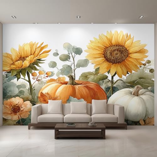 Generisch Sonnenblume Tapete, Fototapete Pflanze Kürbis Aquarell, Vliestapete für Schlafzimmer Wohnzimmer, Wand Deko Tapeten, Wandverkleidung 500x350 cm D&O55 Generisch Sonnenblume Tapete, Fototapete Pflanze Kürbis Aquarell, Vliestapete für Schlafzimmer Wohnzimmer, Wand Deko Tapeten, Wandverkleidung 500x350 cm D&O55 von Generisch
