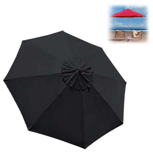 Generisch Sonnenschirm Ersatzbezug 2.0 m - 3.0 m, Terrassenschirm Ersatzdach 6/8 Rippen, Balcony Parasol, Garten Umbrella Cloth Cover Für Hof Strand Pool Markt Tisc(Schwarz,2.7 m-9 FT/6 Ribs) von Generisch