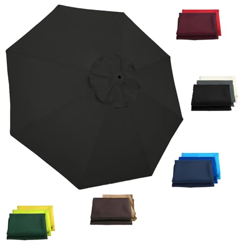 Generisch Sonnenschirm Ersatzbezug Strand 2/2.7/3 m, Balcony Parasol 6/8 Rippen Wasserdicht UV-Schutz Outdoor Markt Tisch Schirm Baldachin Ersatz Stoff(Schwarz,2.7 m/9 FT-8 Ribs) von Generisch