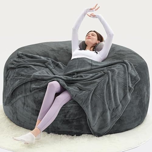 Generisch Soy Chair for Adults, Bean Bag with Filler, Storage Foam Chair, Giant Bean Bag with Super Soft Fur, Living Room Furniture, Suitable for Bedroom (Dark Grey, 120 cm(L)) von Generisch