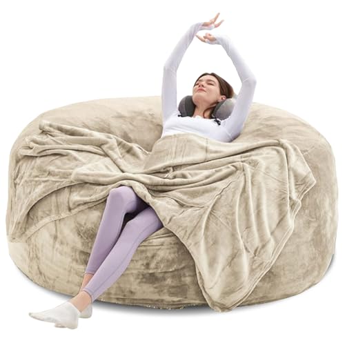 Generisch Soy Chair for Adults, Bean Bag with Filler, Storage Foam Chair, Giant Bean Bag with Super Soft Fur, Living Room Furniture, Suitable for Bedroom (apricot, 150cm×150cm(XL)) von Generisch