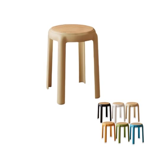 Generisch Stapelbar Esszimmerhocker aus Kunststoff，Stapelbarer Hocker Rattan Sitzhocker Rückenfreie Runde Hocker für Esszimmer, Küche, Wohnzimmer, 46cm Hoch(Khaki) von Generisch