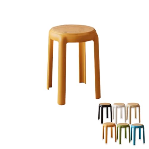 Generisch Stapelbar Esszimmerhocker aus Kunststoff，Stapelbarer Hocker Rattan Sitzhocker Rückenfreie Runde Hocker für Esszimmer, Küche, Wohnzimmer, 46cm Hoch(Yellow) von Generisch