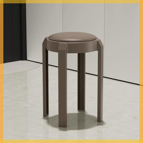 Generisch Stapelbare Kunststoff-Hocker, Moderner Rund Barhocker mit PU Leder, Esszimmerhocker Höhe 47 cm, Stapelhocker for Innen- Und Außenbereich(Brown,X1) von Generisch