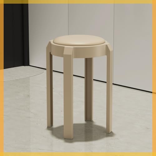 Generisch Stapelbare Kunststoff-Hocker, Moderner Rund Barhocker mit PU Leder, Esszimmerhocker Höhe 47 cm, Stapelhocker for Innen- Und Außenbereich(Khaki,X1) von Generisch