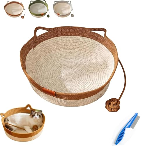 Generisch Stimulicat Cat Bed, Stimulicat Handwoven Basket, Instinct Basket, Rope Cotton Cat Bed, Cats Handwoven Scratchable Breathable Weave Cats Ear Design All Season Universal (Khaki,Medium) von Generisch
