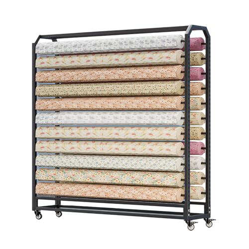 Generisch Stoffrollen-Aufbewahrungsregal, Textil-Stoffrollen-Aufbewahrungsregal, Vinyl-Wrap-Rollenhalter Mit Rad, for Lederrollen, Fensterfolientapeten(14 rods) von Generisch