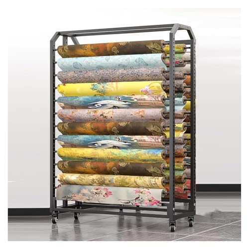 Generisch Stoffrollen-Lagerregal,Kommerzielles Textil-Stoffrollen,Vinyl-Wrap-Rollenhalter Mit Rad,for Tapeten(14 rods) von Generisch