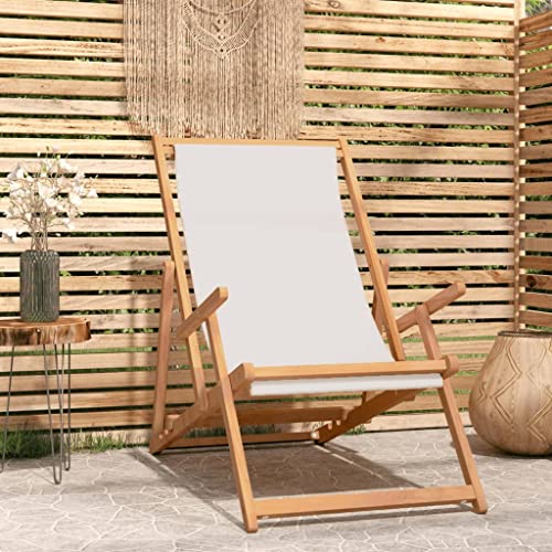 Generisch Strandstuhl Klappbar Massivholz Teak Creme,jiangboyue-317696 von Generisch