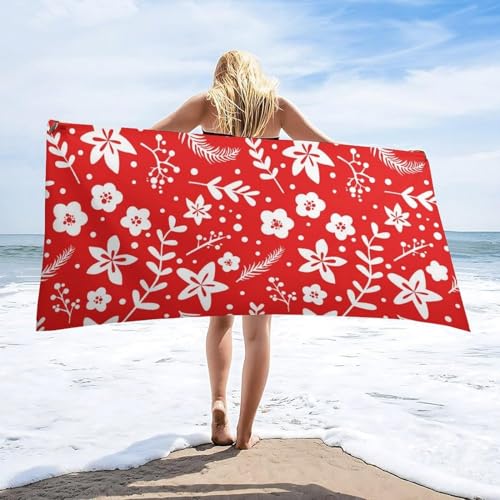 Generisch Strandtuch XXL Blumen Mikrofaser Handtuch Groß 90 x 180 Strand Badetuch Rot, Schnelltrocknend und Sandfrei, für Reise, Sauna, Yoga, Camping A-6741 von Generisch