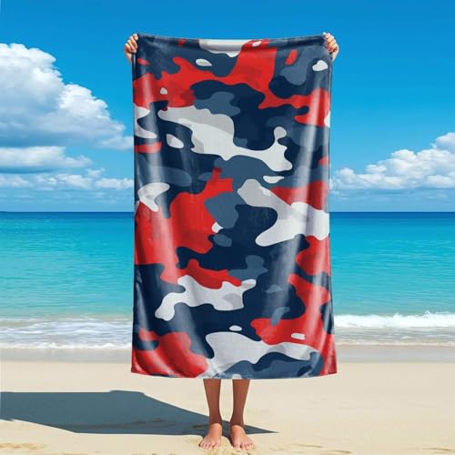 Generisch Strandtuch XXL Camouflage Mikrofaser Handtuch Groß 150x200 cm Strand Badetuch Rot und Dunkelblau, Schnelltrocknend und Sandfrei, für Reise, Sauna, Yoga, Camping A-6755 von Generisch