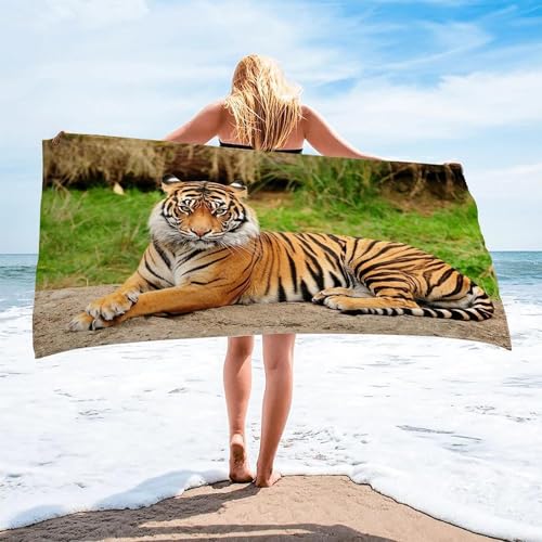 Generisch Strandtuch XXL Tiger Mikrofaser Handtuch Groß 150x200 cm Strand Badetuch Tiere, Schnelltrocknend und Sandfrei, für Reise, Sauna, Yoga, Camping A-4219 von Generisch